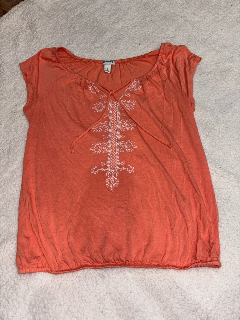 Vintage Old Navy Coral Short Sleeve Embroidered Top Small